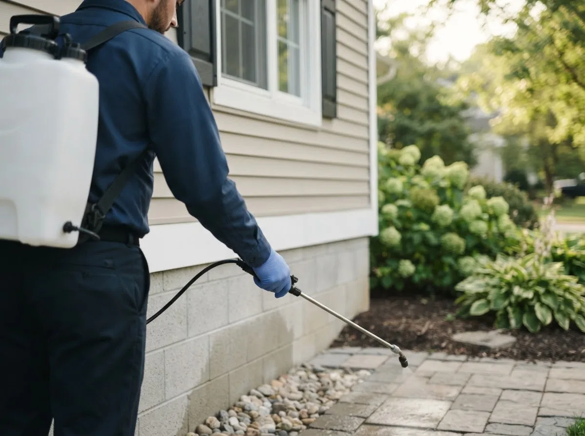 Pest control technician inspecting a home in Newington, GA